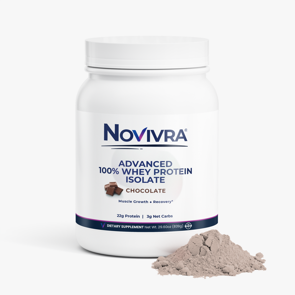 Novivra Advanced 100 Percent Whey Protein Isolate Chocolate 29.60oz Tub