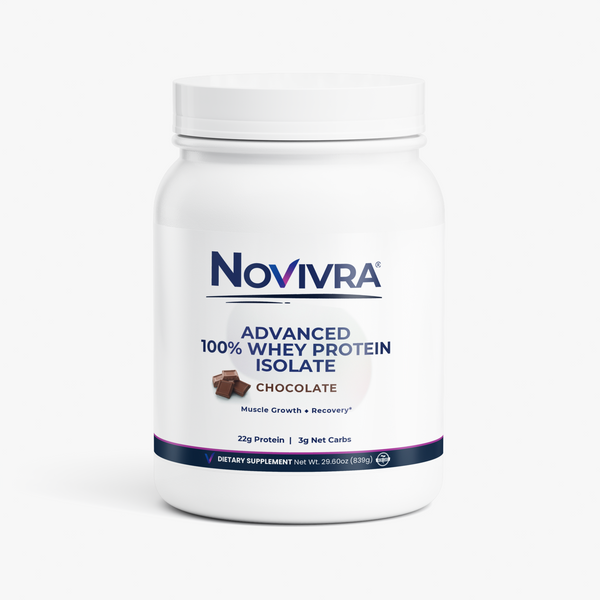 Novivra Advanced 100 Percent Whey Protein Isolate Chocolate 29.60oz Tub