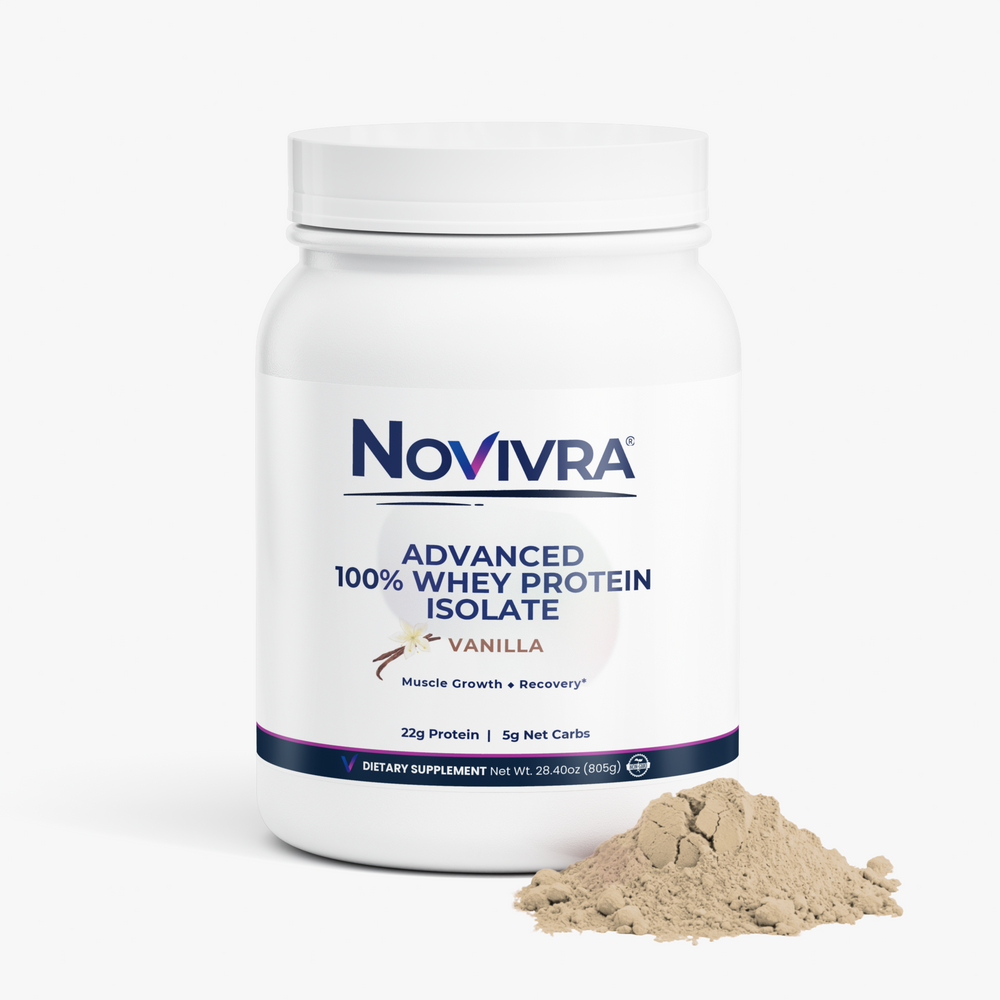 Novivra Advanced 100 Percent Whey Protein Isolate Vanilla 28.40oz Tub
