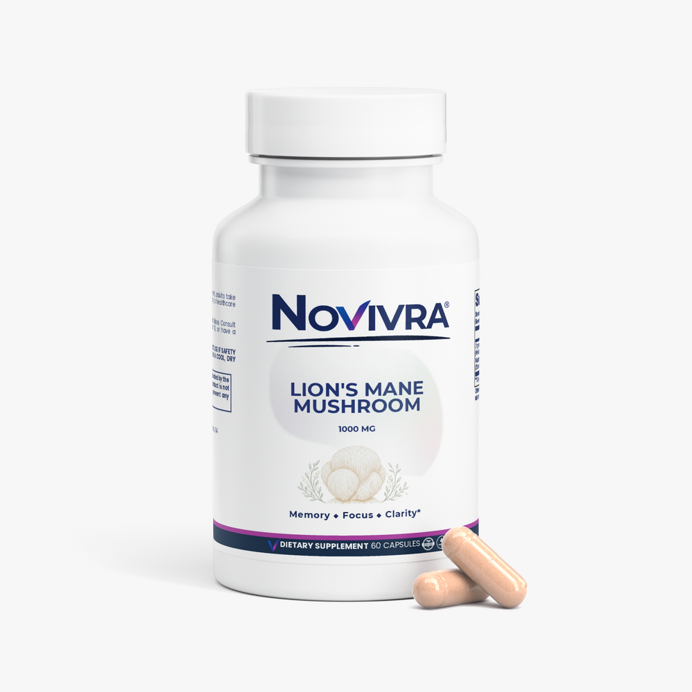 Novivra Organic Lions Mane Mushroom Focus Memory Brain Support 60 Capsules